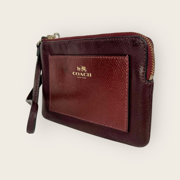 Coach Burgundy Metallic Leather Crossgrain 2 Tone Wristlet - Picture 2 of 12